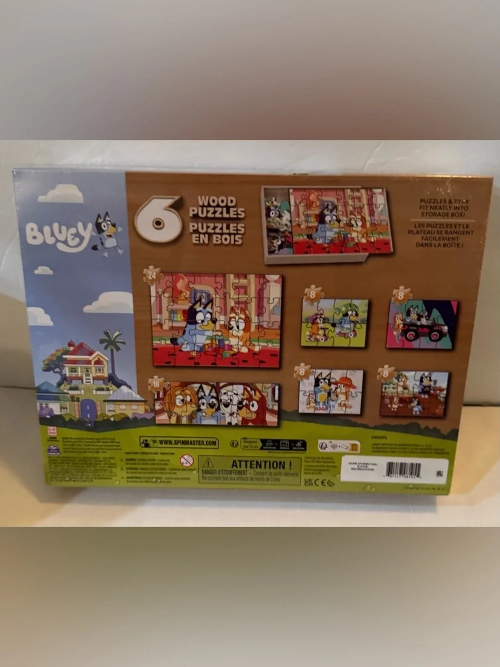 Bluey, 6 Jigsaw Puzzles in Wooden Storage Box, Ages 3+